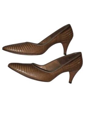 Authentic Vintage Genuine Alligator Lizard Skin Kitten Heel Shoes Sz 7.5